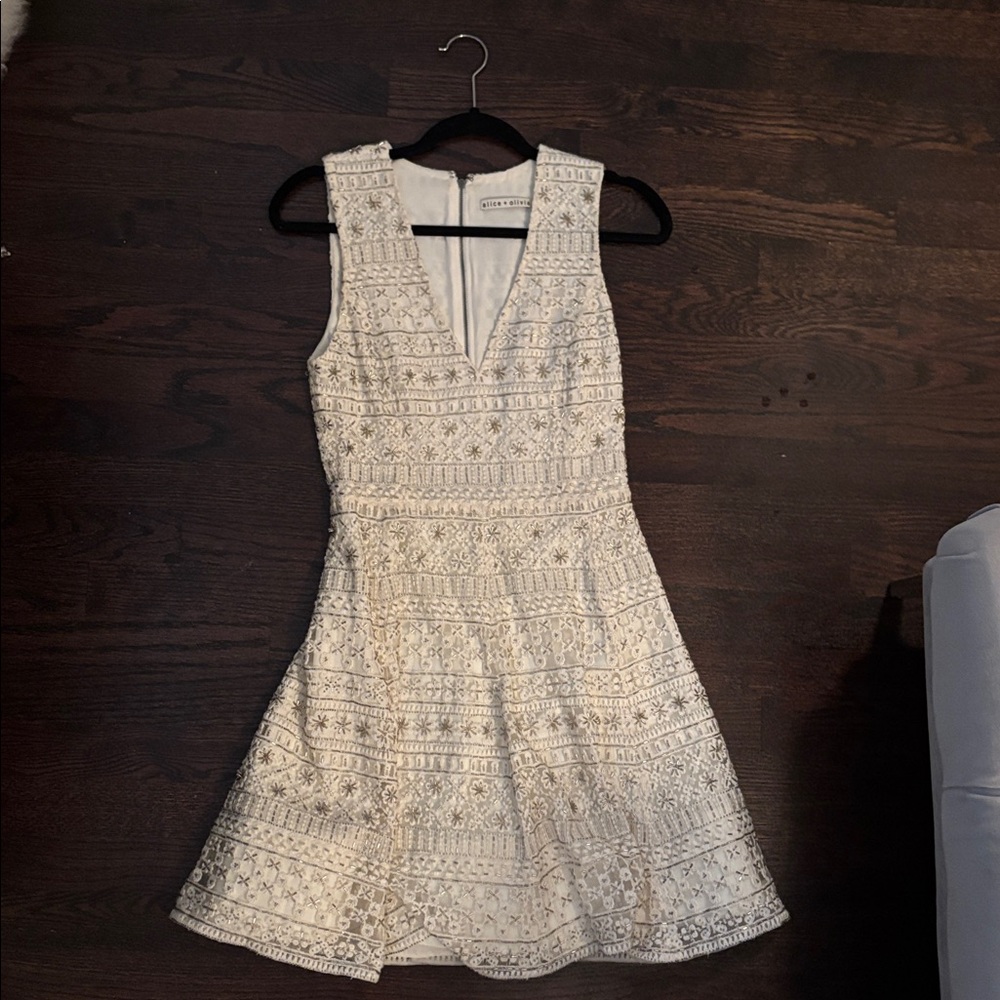 Alice + Olivia White Embroidered Dress